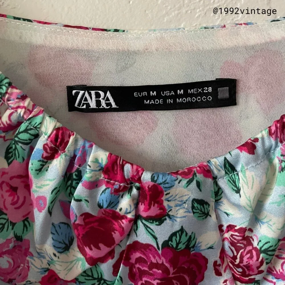 ZARA Floral Print Slip Dress Pink Blue Satin  | Size M - Picture 6 of 10